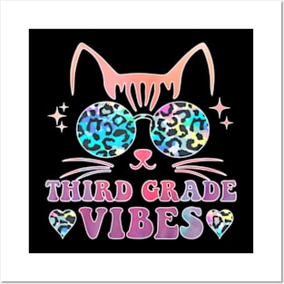 Back To School 3Rd Grade Vibes Leopard Tie Dye Cat Girl Eyes Posters and Art